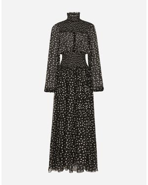 Dolce & Gabbana Silk Polka-Dot Maxi Dress - Black