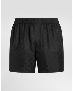 Dolce & Gabbana Boxershorts Aus Seidenjacquard Mit Dg-Logo - Schwarz