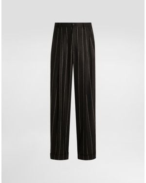 Dolce & Gabbana Pinstriped Flannel Trousers - Black