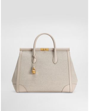 Dolce & Gabbana Marlene Fabric And Calfskin Handbag - Natural