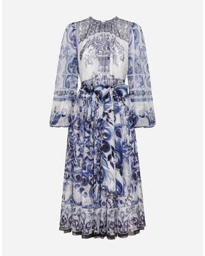 Dolce & Gabbana Majolica Print Chiffon Midi Dress - Blue