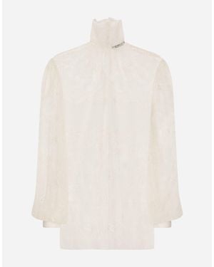 Dolce & Gabbana Floral Lace Turtle-Neck Blouse - White