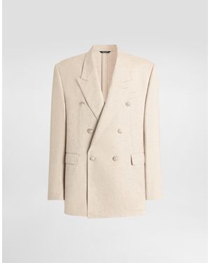 Dolce & Gabbana Double-Breasted Tweed-Effect Silk And Hemp Jacket - Natural