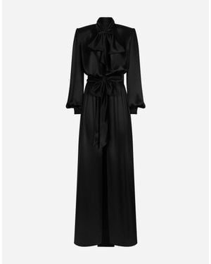 Dolce & Gabbana Long Silk Satin Dress With Front Slit - Black