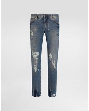 Dolce & Gabbana ロゴプレート ストレッチコットン スリムフィットジーンズ - ブルー