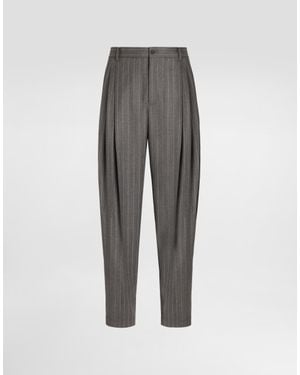 Dolce & Gabbana Pinstripe Virgin Wool Trousers - Grey