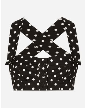 Dolce & Gabbana Cotton Corset Top With Polka-Dot - Black