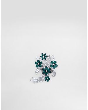 Dolce & Gabbana Floral Brooch With Rhinestones - Blau