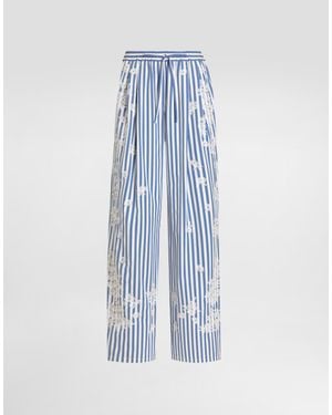 Dolce & Gabbana Striped Poplin Pants With Embroidery And Rhinestones - Blue