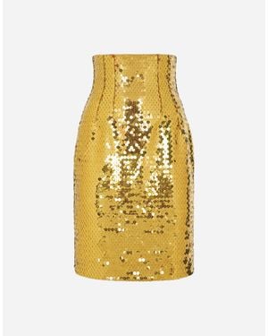 Dolce & Gabbana High-Waisted Sequined Midi Skirt - Yellow