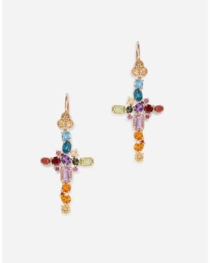 Dolce & Gabbana イヤリング レインボーアルファベット クロス イエローゴールド マルチカラージェム - ホワイト