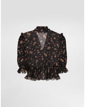 Dolce & Gabbana Small Floral-Print Chiffon Top - Black