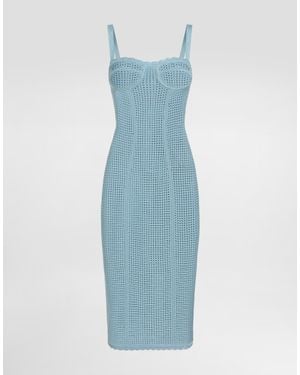 Dolce & Gabbana Openwork Knit Bustier Dress - Blue