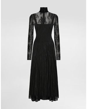 chinese dress ladies DOLCE E GABBANA Black Chantilly lace slip midi dress main image 1