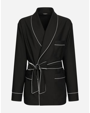 Dolce & Gabbana Wool Piped Robe Coat - Black