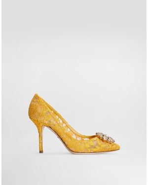 Dolce & Gabbana Lace Court Shoes With Brooch Detailing - Yellow