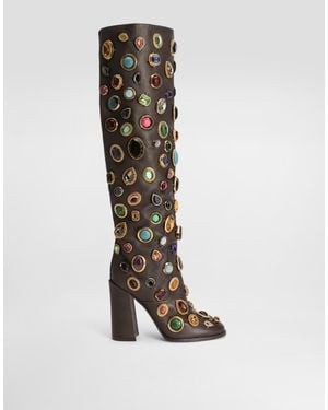 Dolce & Gabbana Calfskin Boots With Stone Embroidery - ホワイト
