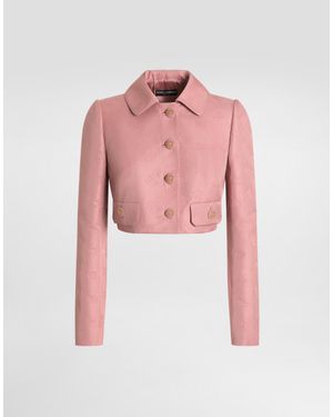 Dolce & Gabbana Short Quilted Jacquard Jacket With All-Over Dg Logo - Pink