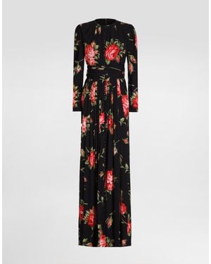 Dolce & Gabbana Rose Bouquet-Print Crêpe Dress - Black