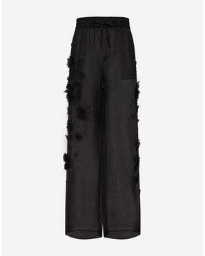 Dolce & Gabbana Silk Organza Jogging Trousers With Embroidery - Black