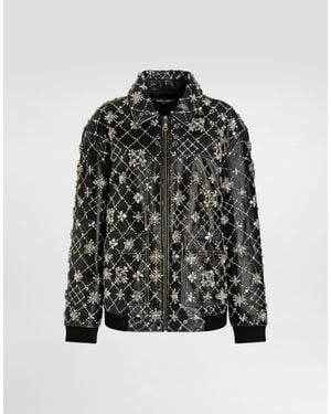 Dolce & Gabbana Vintage Leather Jacket With Embroidery - Black