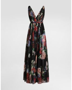 Dolce & Gabbana Long Floral- Chiffon Dress - Black