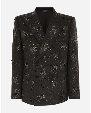 Dolce & Gabbana Double-Breasted Embroidered Wool Sicilia-Fit Jacket - Black