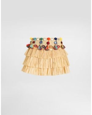 Dolce & Gabbana Raffia Miniskirt With Applications - Metallic