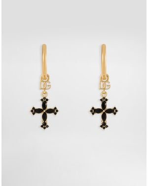 Dolce & Gabbana Hoop Earrings With Crosses And Rhinestones - Blanco