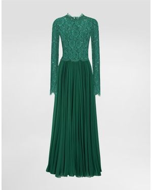 Dolce & Gabbana Long Chiffon And Lace Dress - Green
