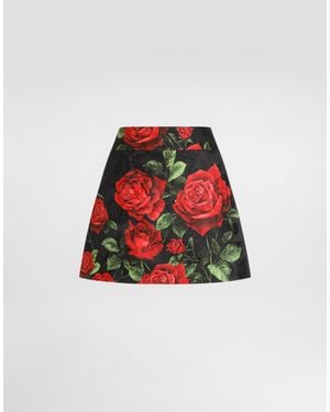 Dolce & Gabbana Rose-Print Brocade Skirt - Red