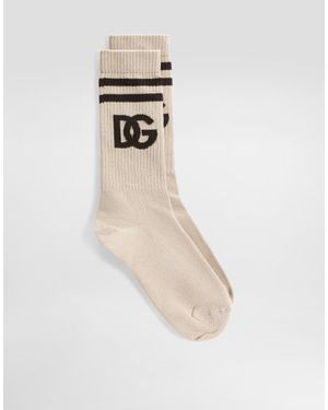 Dolce & Gabbana Calzino Rasato Con Logo Dg Jacquard - Bianco
