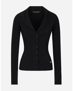 Dolce & Gabbana Short Stretch Viscose Knit Jacket With Dg Logo - Black