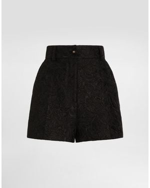 Dolce & Gabbana Quilted Floral Jacquard Shorts With Dg Logo - Black
