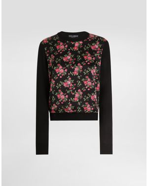 Dolce & Gabbana Small Rose Bouquets-Print Silk And Satin Pullover - Black