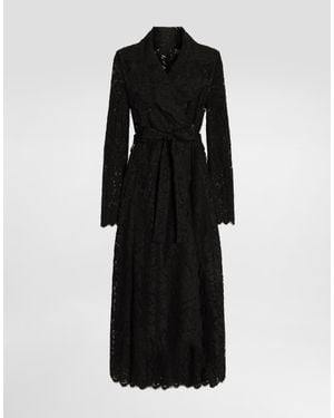 Dolce & Gabbana Long Double-Breasted Cordonetto Lace Coat - Black