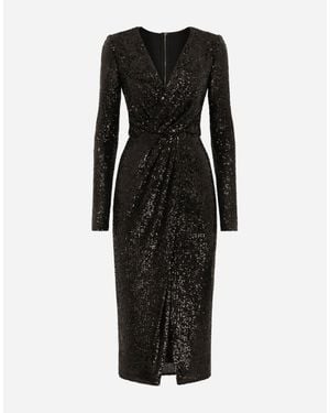 Dolce & Gabbana Micro-Sequined Calf-Length Dress - Black
