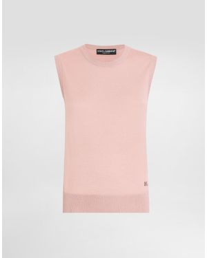 Dolce & Gabbana Wool Tank Top With Dg Logo Embroidery - Pink
