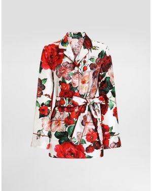 Dolce & Gabbana Camisa Tipo Pijama De Sarga Con Manga Larga Y Estampado De Rosas - Rojo