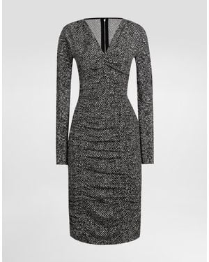 Dolce & Gabbana Chevron Print Cady Midi Dress - Grey