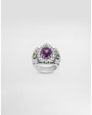 Dolce & Gabbana Eleganza Ring 18-Carat, Amethyst, Peridots, And Sapphires - White