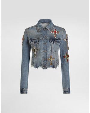 Dolce & Gabbana Chaqueta En Denim Con Bordados - Azul