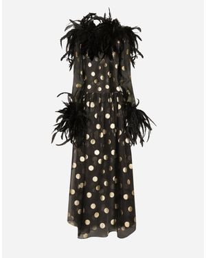 Dolce & Gabbana Feather-Trimmed Polka Dot Silk Organza Gown - Black