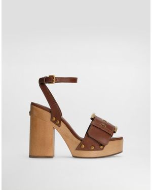 Dolce & Gabbana Cowhide Wedge Sandals - Brown