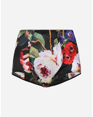 Dolce & Gabbana Satin High-Waisted Knickers With Rose Garden - White