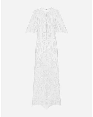 Dolce & Gabbana Long Dress With Openwork Embroidery - White