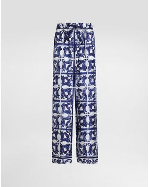 Dolce & Gabbana Dg Exclusive Majolica- Silk Twill Vanity Pants - Blue