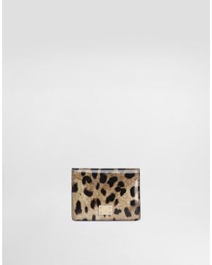 Dolce & Gabbana Cartera En Piel De Becerro Brillante Con Estampado De Leopardo - Metálico