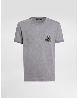 Dolce & Gabbana Camiseta De Algodón Con Parche Heráldico - Gris