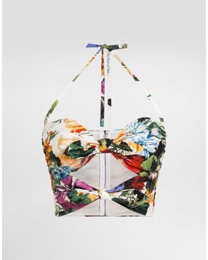 Dolce & Gabbana Top Aus Popeline Mit Blumenbouquet-Print - Weiß